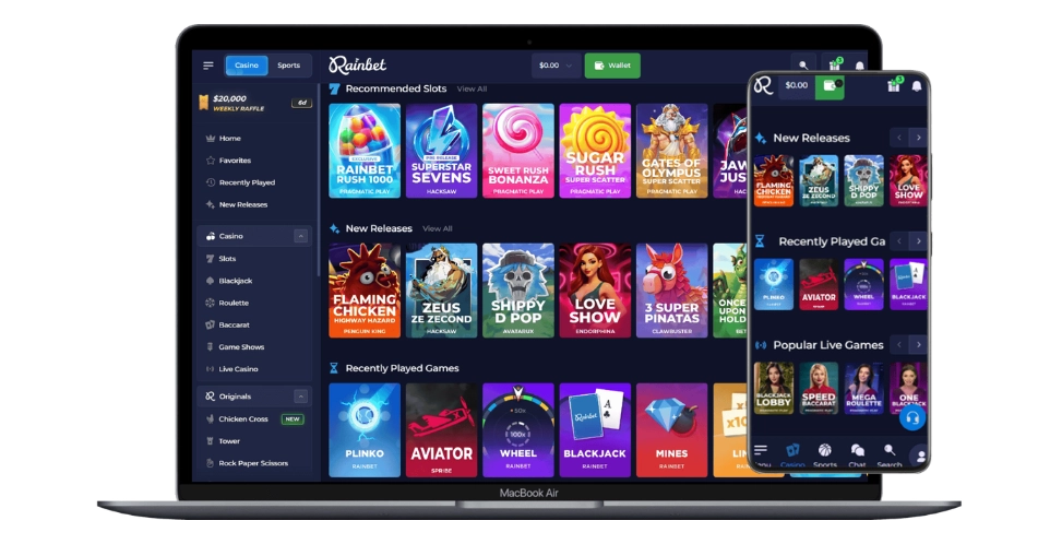 Play on mobile and desktop on Rainbet Casino